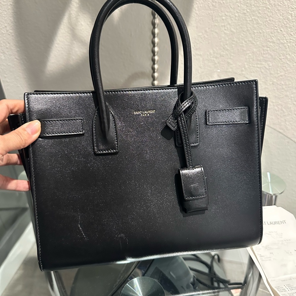 Saint Laurent Shiny Black Leather Handbag - Picture 1 of 9